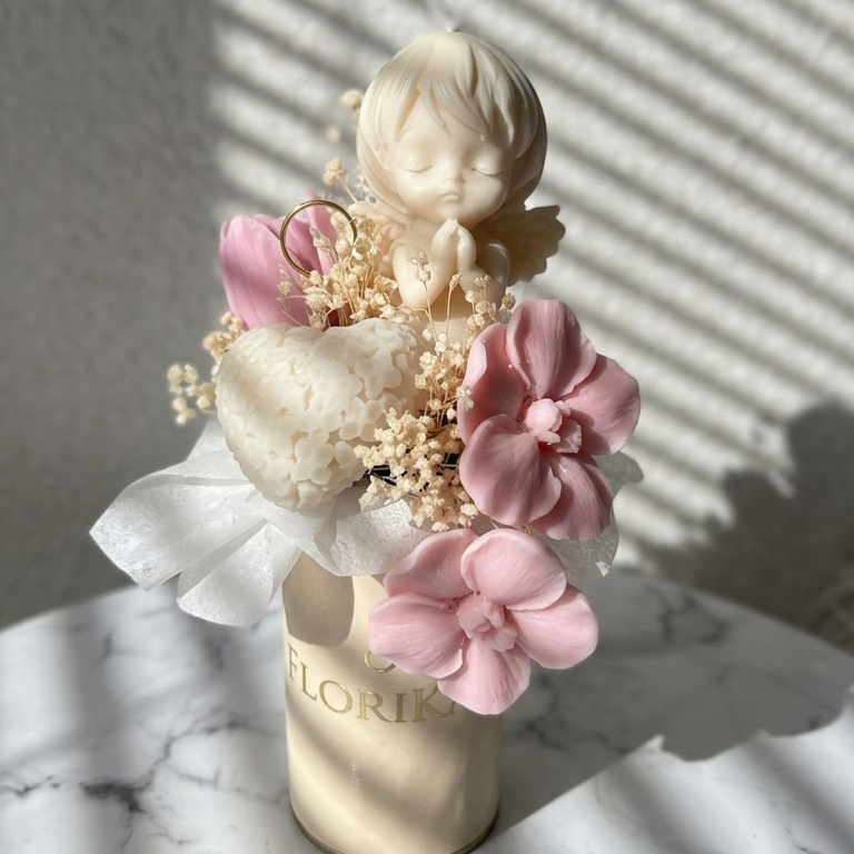 Kommunion Geschenk Blumenstrauß aus Sojawachs Melts