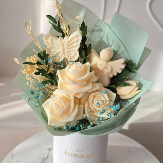 Kommunion Geschenk Blumenstrauß aus Sojawachs Melts