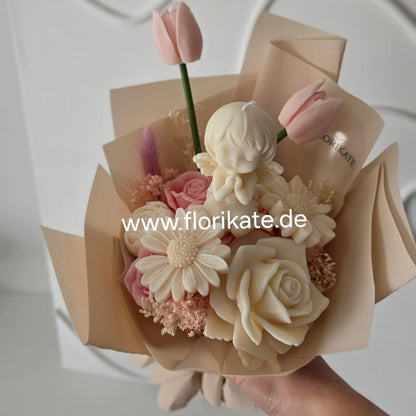 Kommunion Geschenk Blumenstrauß aus Sojawachs Melts